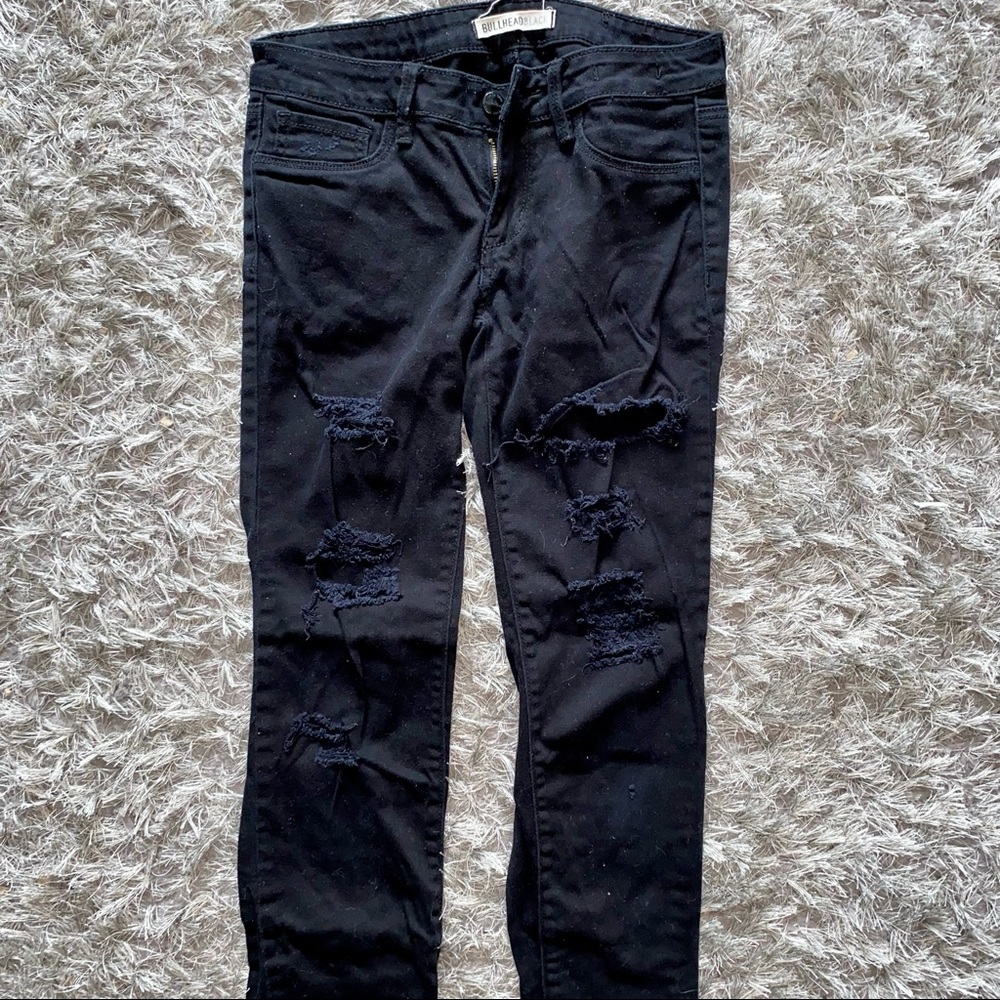 Black Ripped Straight Leg Jeans